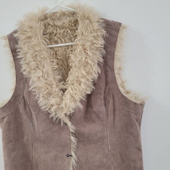Y2K Womens Suede Vest Size Large Faux Fur Trim Indie Boho Retro Penny Lane - Picture 5 of 8